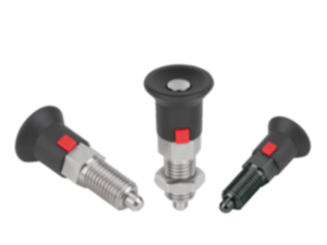 Indexing plungers, steel or stainless steel with plastic mushroom grip and lock