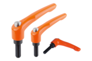 Klemmhebel Zinkdruckguss mit Außengewinde und Schutzkappe, seidenmatt reinorange, Gewindeeinsatz Stahl brüniert - inch Klemmhebel Zinkdruckguss mit Außengewinde und Schutzkappe, seidenmatt reinorange, Gewindeeinsatz Stahl brüniert - inch