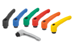 Clamping levers, plastic with internal thread, threaded insert black oxidised steel