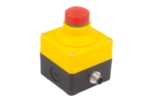 Emergency stop button in Ø 22.3 mm housing with contact blocks, connection M12